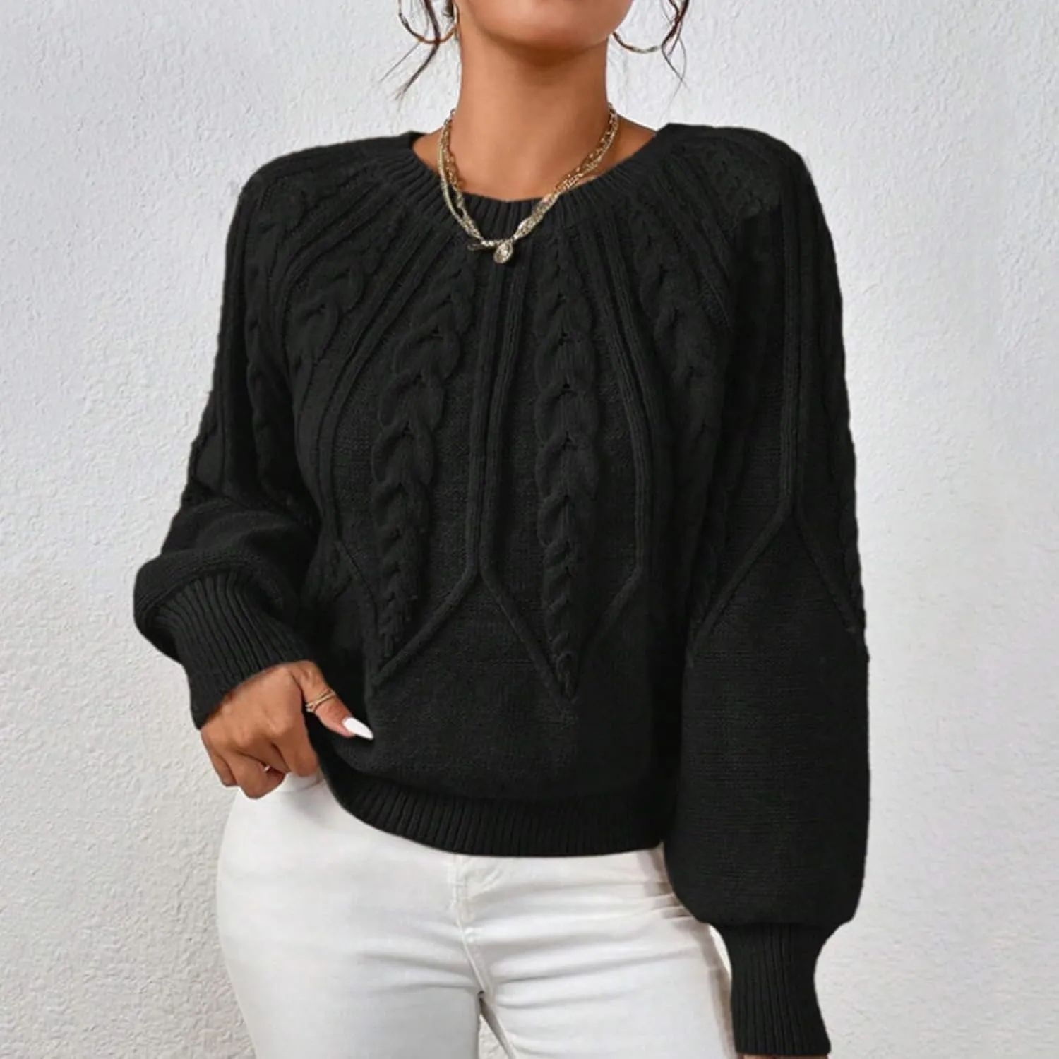 slqdgmryz Cable Knit Sweater Women Oversized Crewneck Cute Fall Sweaters Casual Long Sleeve Chunky Pullover Winter Clothes