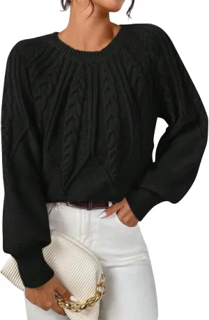 slqdgmryz Cable Knit Sweater Women Oversized Crewneck Cute Fall Sweaters Casual Long Sleeve Chunky Pullover Winter Clothes