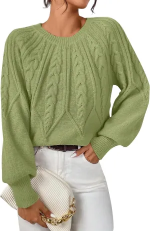 slqdgmryz Cable Knit Sweater Women Oversized Crewneck Cute Fall Sweaters Casual Long Sleeve Chunky Pullover Winter Clothes