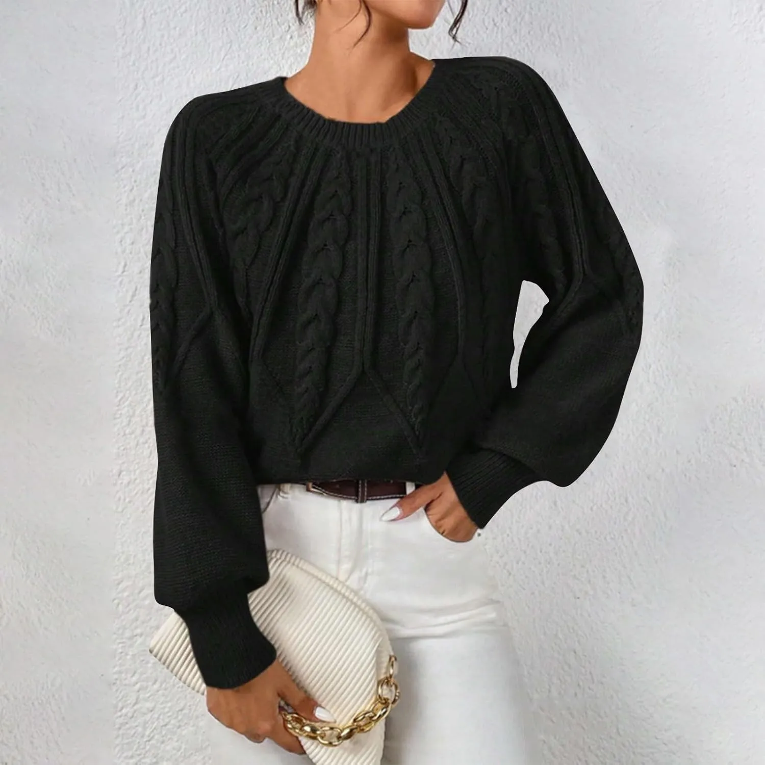 slqdgmryz Cable Knit Sweater Women Oversized Crewneck Cute Fall Sweaters Casual Long Sleeve Chunky Pullover Winter Clothes