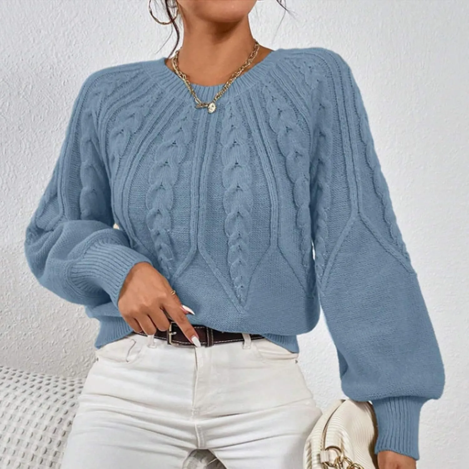 slqdgmryz Cable Knit Sweater Women Oversized Crewneck Cute Fall Sweaters Casual Long Sleeve Chunky Pullover Winter Clothes