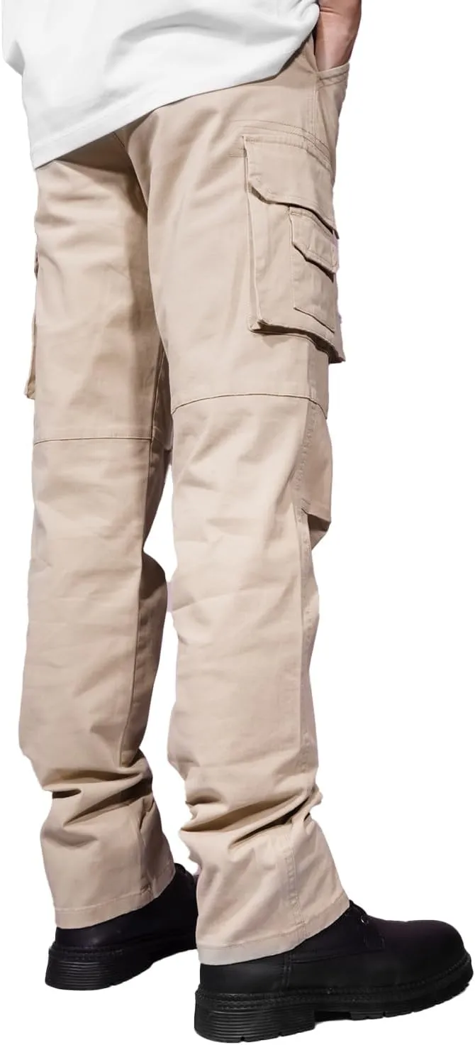 Soulsfeng Men's Cargo Pants Cotton Straight Stretch Tactical Work Hiking Pants with Pockets