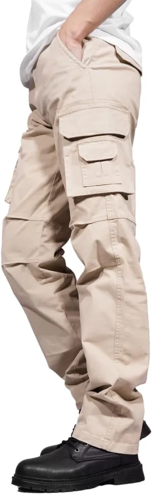 Soulsfeng Men's Cargo Pants Cotton Straight Stretch Tactical Work Hiking Pants with Pockets