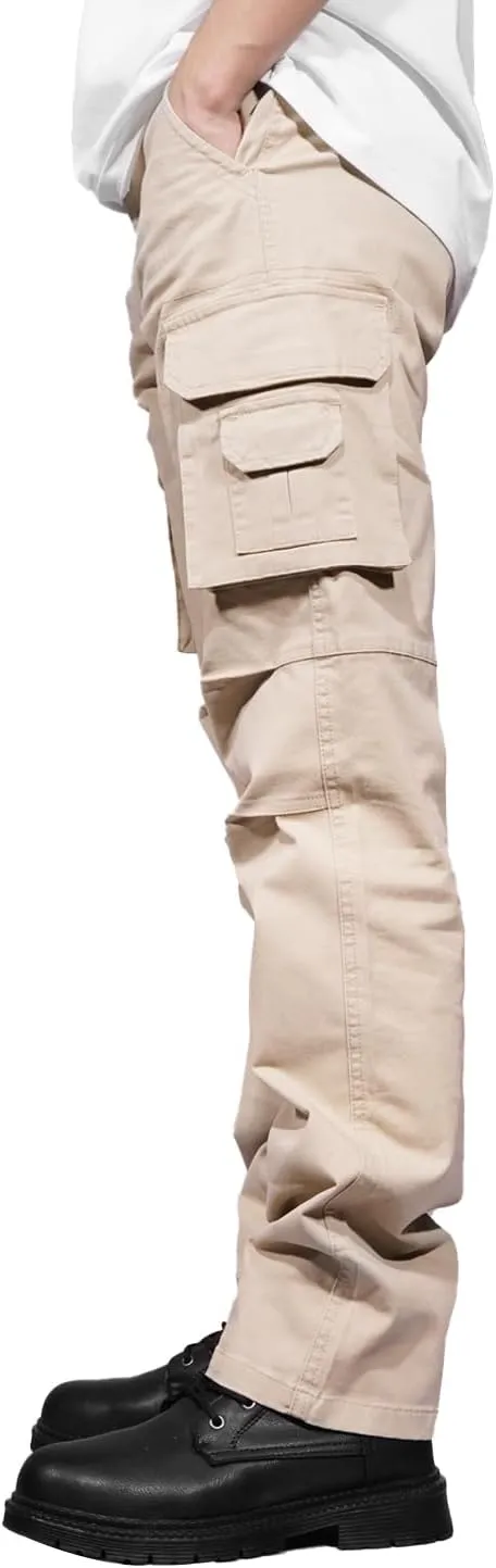 Soulsfeng Men's Cargo Pants Cotton Straight Stretch Tactical Work Hiking Pants with Pockets