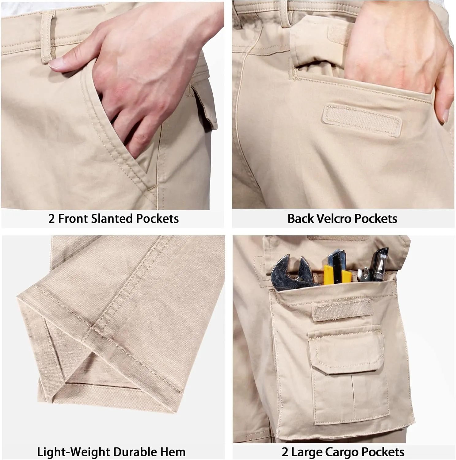 Soulsfeng Men's Cargo Pants Cotton Straight Stretch Tactical Work Hiking Pants with Pockets