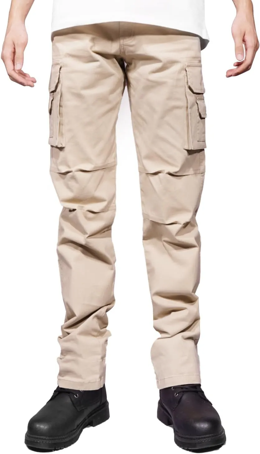 Soulsfeng Men's Cargo Pants Cotton Straight Stretch Tactical Work Hiking Pants with Pockets