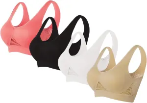 Sports Bra 4 PC for Women Seamless Uplift Air Bra Cotton High Impact Mesh Breathable Quick Dry Activity Workout Bra