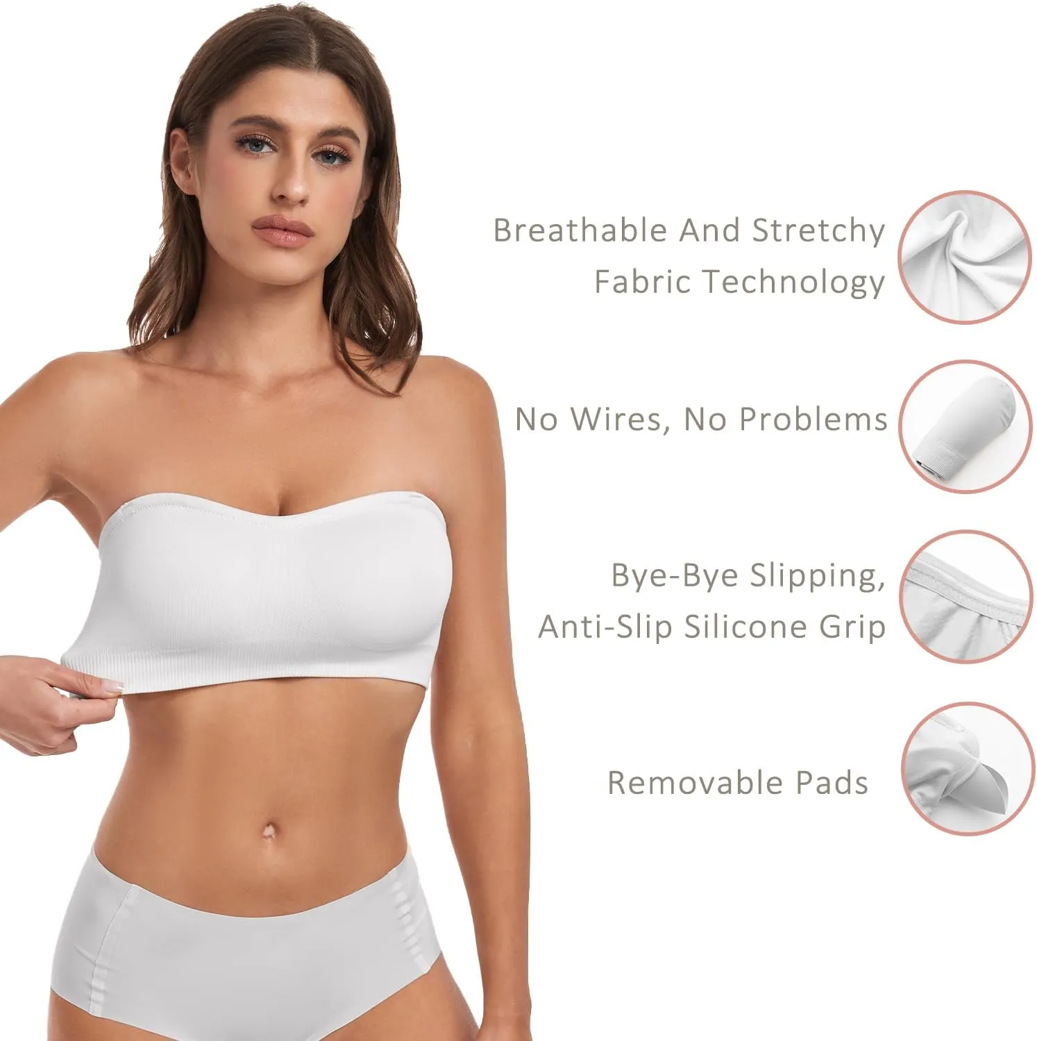 Strapless Bra for Women-Convertible Comfort Bandeau Bra with Non-Slip Silicone,Seamless Wirefree Padded Bralette