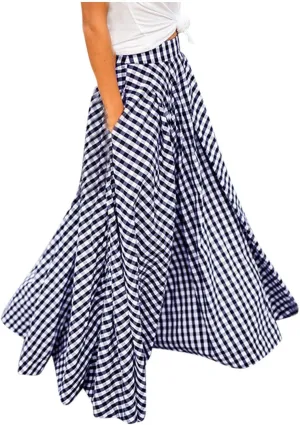Summer Flowy Boho Floral Maxi Skirt Women Elastic High Waist Tiered Pleated Casual Beach Long Skirt
