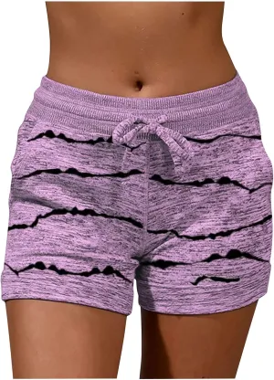 Summer Printed Cotton Shorts for Women 2024 Casual Elastic High Waist Gym Workout Shorts Drawstring Comfort Sweat Shorts