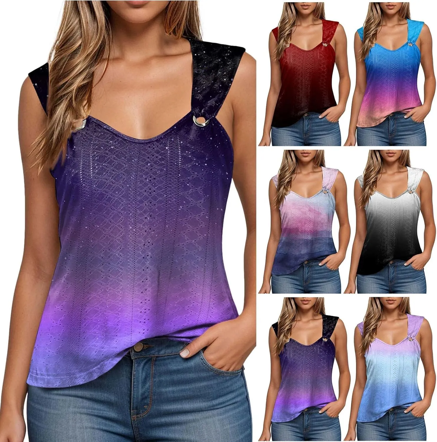 Summer Tank Tops for Women 2025 Trendy Summer V Neck Sleeveless T Shirts Spring Clothes Casual Loose Blouses