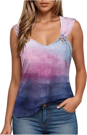 Summer Tank Tops for Women 2025 Trendy Summer V Neck Sleeveless T Shirts Spring Clothes Casual Loose Blouses