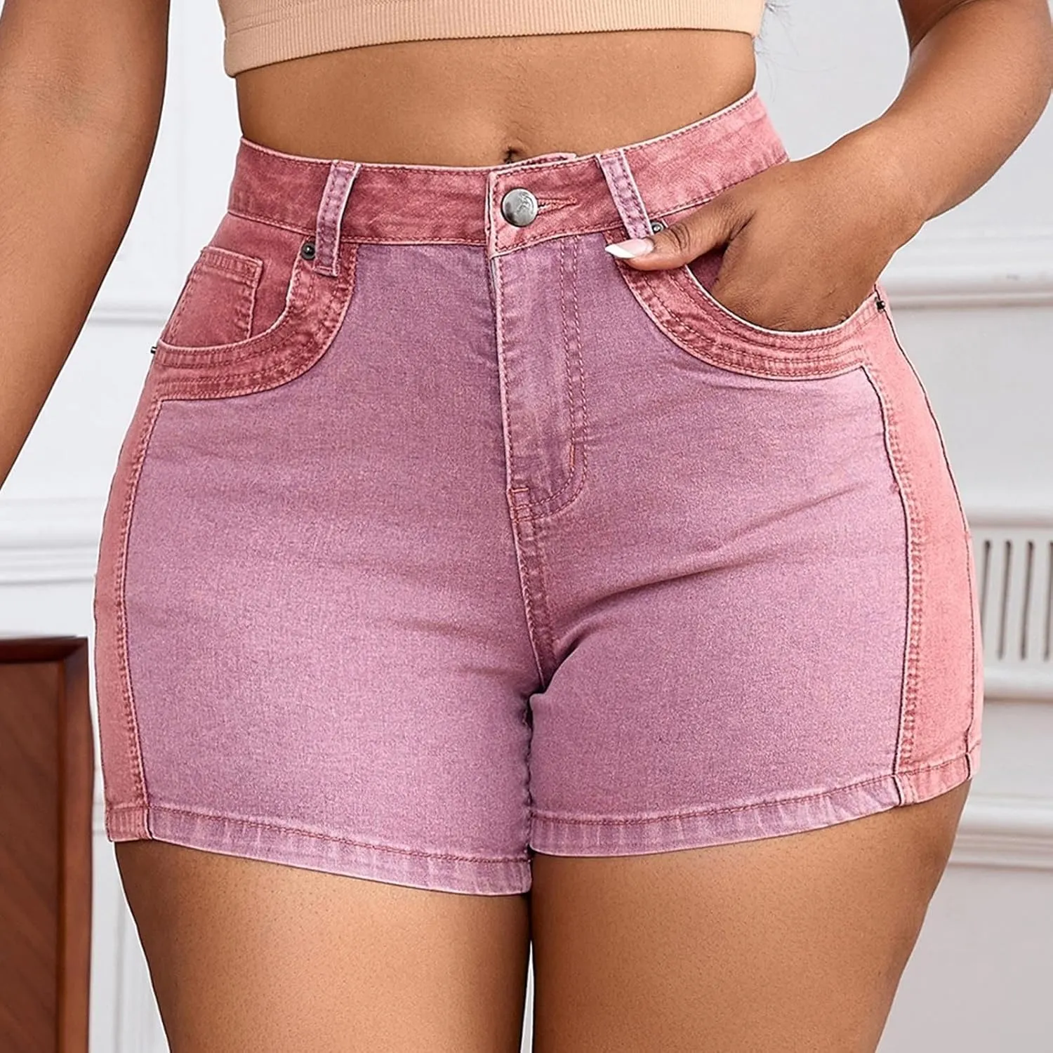 Summer Women's High Waisted Denim Shorts Elastic Jean Shorts Stretch Denim Shorts Dressy Sexy Butt-Lifting Shorts