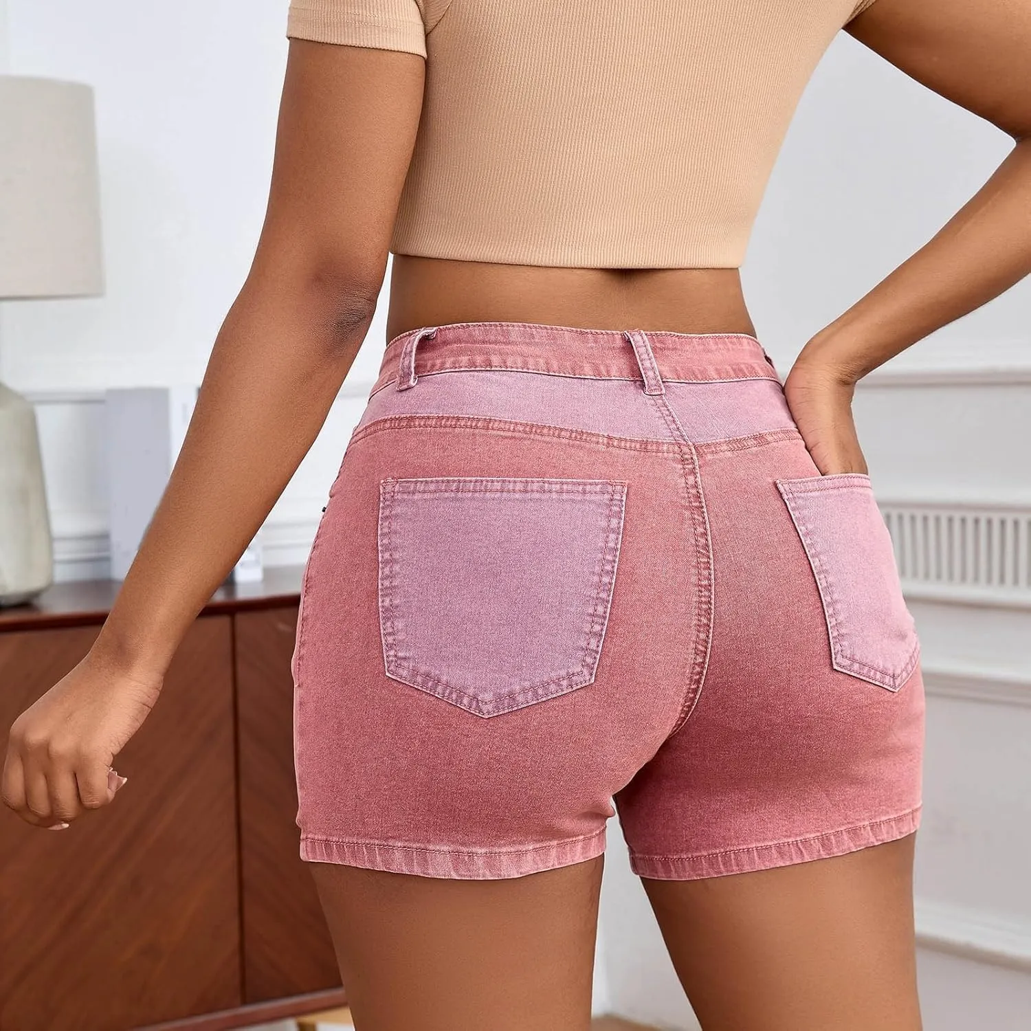 Summer Women's High Waisted Denim Shorts Elastic Jean Shorts Stretch Denim Shorts Dressy Sexy Butt-Lifting Shorts