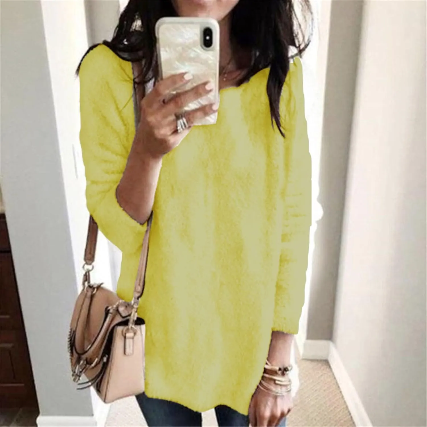 Sweatshirts for Women Comfort Hoodie for Anxiety Long Sleeve Winter Shirts Round Neck Casual Warm Cute Long Tops