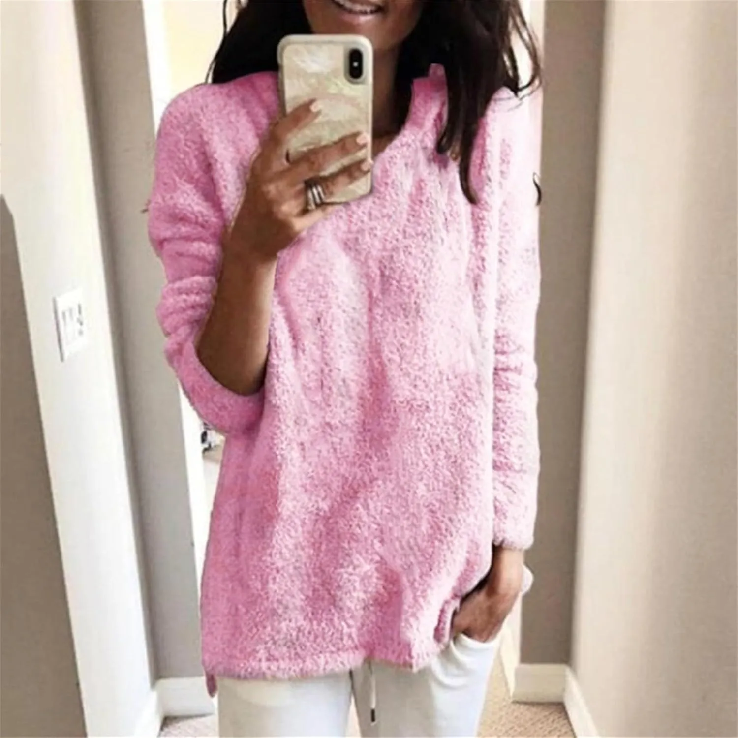 Sweatshirts for Women Comfort Hoodie for Anxiety Long Sleeve Winter Shirts Round Neck Casual Warm Cute Long Tops