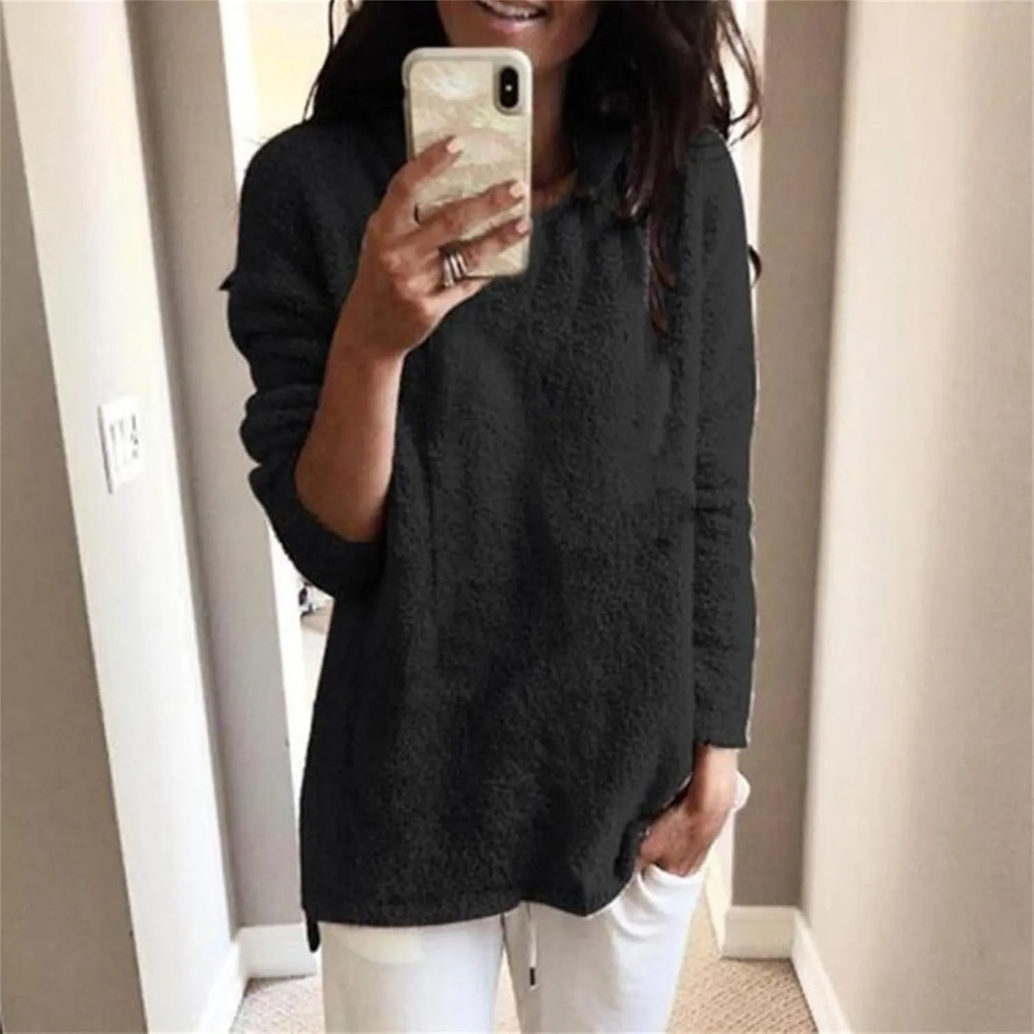 Sweatshirts for Women Comfort Hoodie for Anxiety Long Sleeve Winter Shirts Round Neck Casual Warm Cute Long Tops