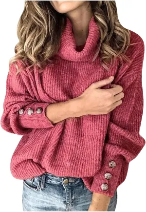 TANGNADE Turtleneck Sweater Women Plus Size Tunic Long Sleeve Cable Knit Sweaters Lightweight Chunky Pullover High Neck