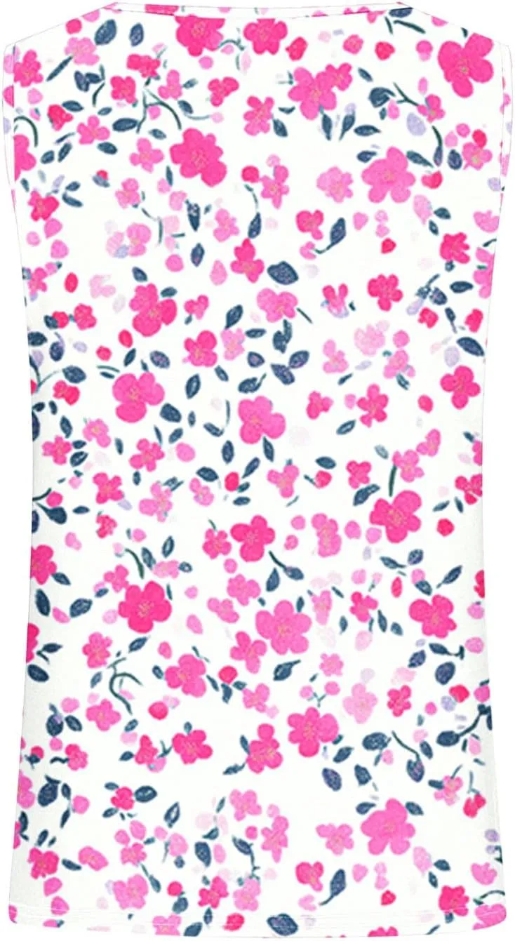 Tank Tops for Women Floral Print Sleeveless Crewneck Loose Fit Summer Tunic Tops Casual Vacation Beach Shirts