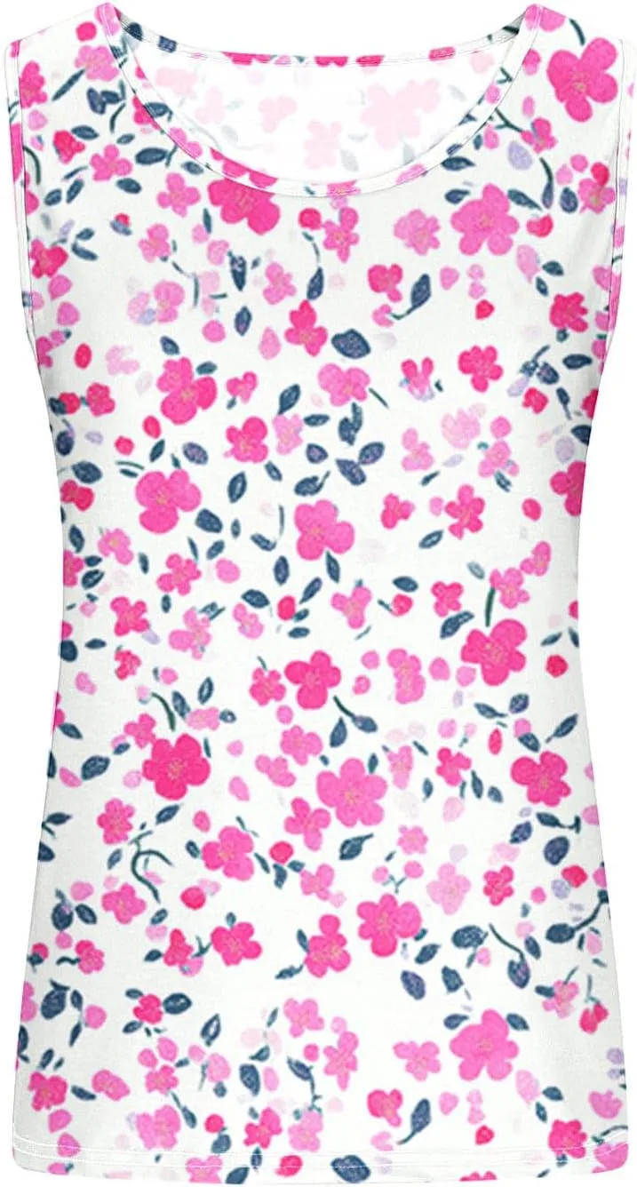 Tank Tops for Women Floral Print Sleeveless Crewneck Loose Fit Summer Tunic Tops Casual Vacation Beach Shirts