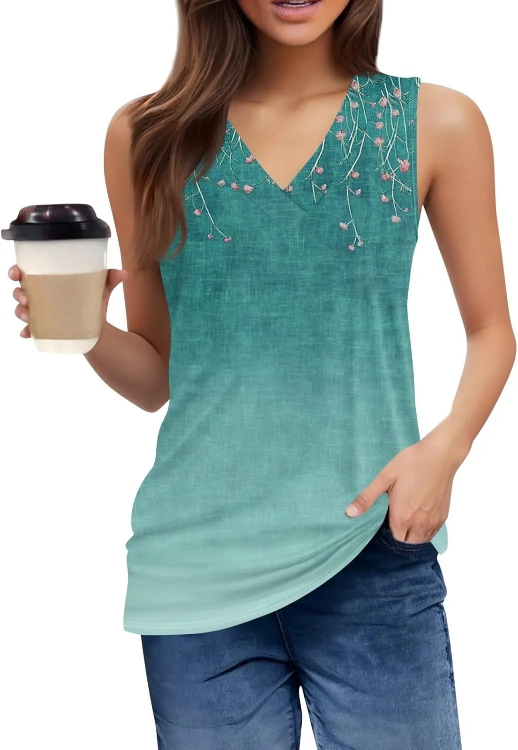 Tank Tops for Women Summer V Neck T Shirts Trendy Sleeveless Basic Tee Loose Fitted Blouse 2025 Fashion