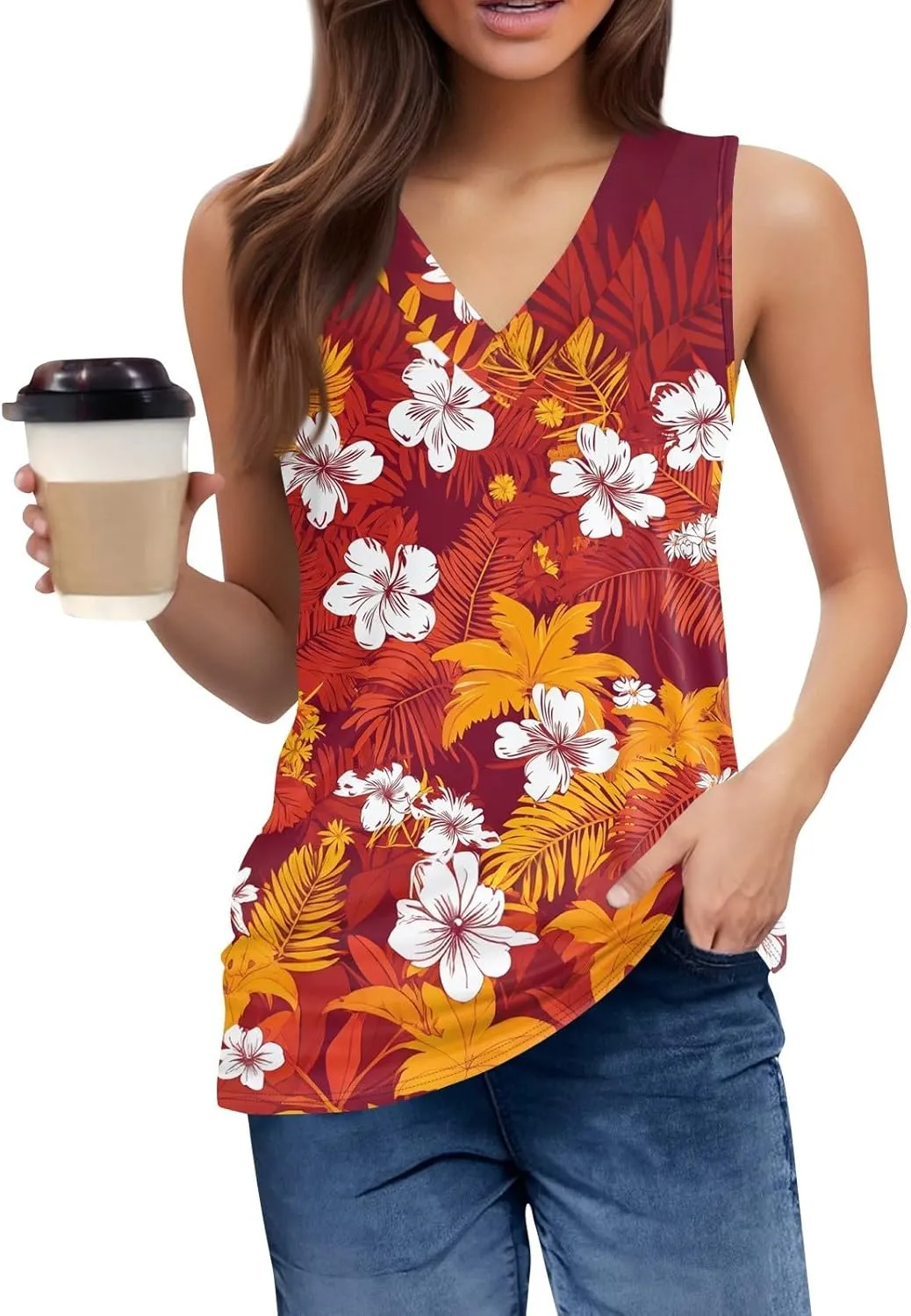 Tank Tops for Women Summer V Neck T Shirts Trendy Sleeveless Basic Tee Loose Fitted Blouse 2025 Fashion