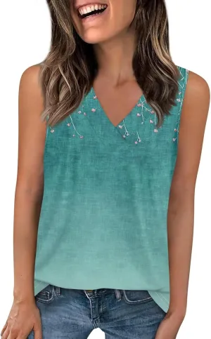 Tank Tops for Women Summer V Neck T Shirts Trendy Sleeveless Basic Tee Loose Fitted Blouse 2025 Fashion