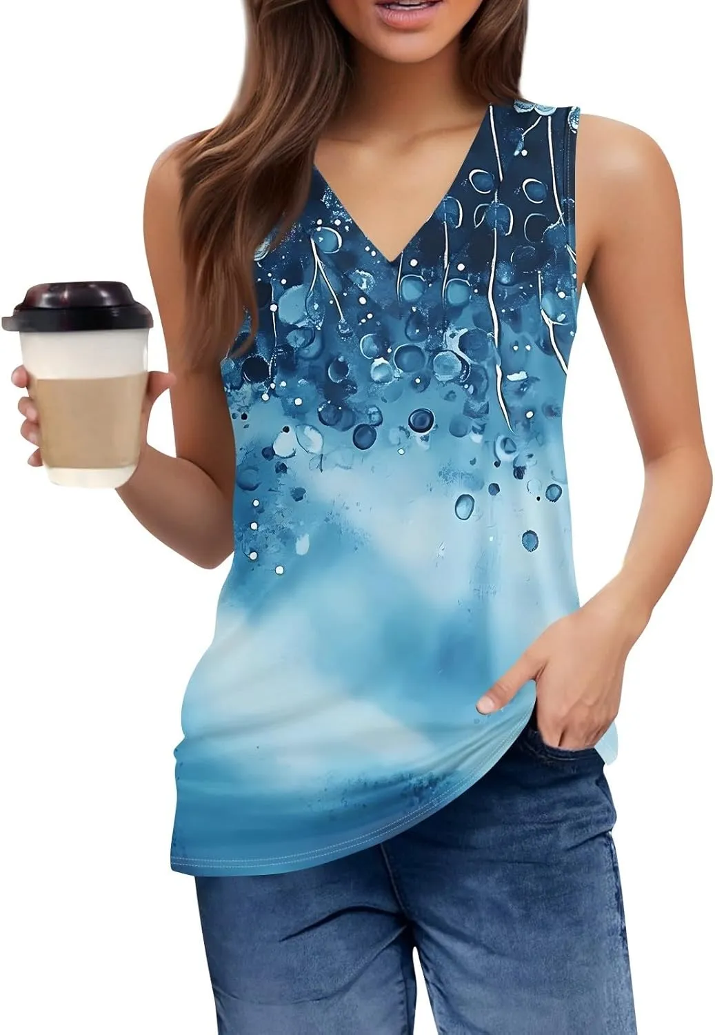 Tank Tops for Women Summer V Neck T Shirts Trendy Sleeveless Basic Tee Loose Fitted Blouse 2025 Fashion