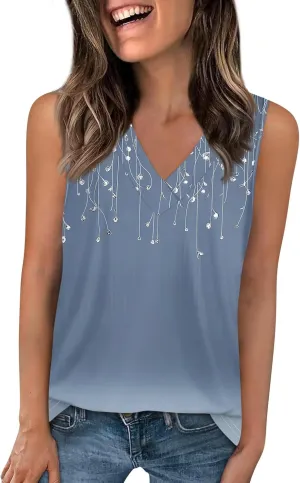 Tank Tops for Women Summer V Neck T Shirts Trendy Sleeveless Basic Tee Loose Fitted Blouse 2025 Fashion