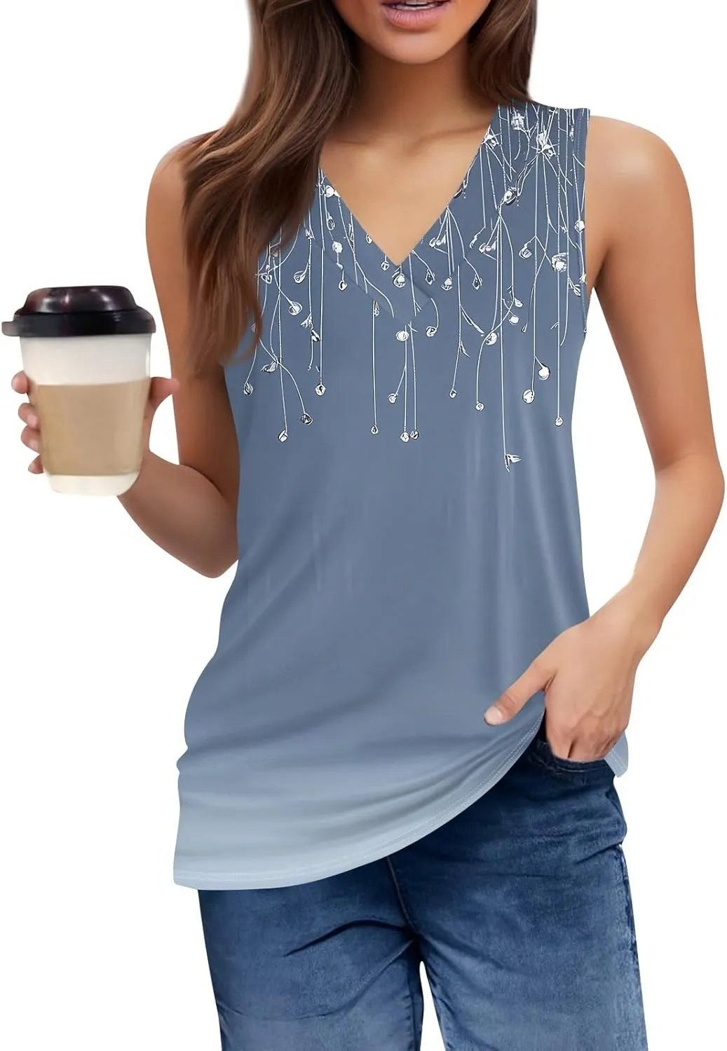 Tank Tops for Women Summer V Neck T Shirts Trendy Sleeveless Basic Tee Loose Fitted Blouse 2025 Fashion