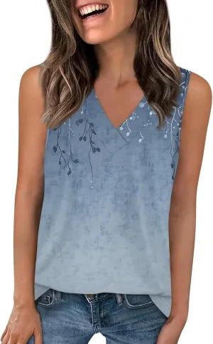 Tank Tops for Women Summer V Neck T Shirts Trendy Sleeveless Basic Tee Loose Fitted Blouse 2025 Fashion