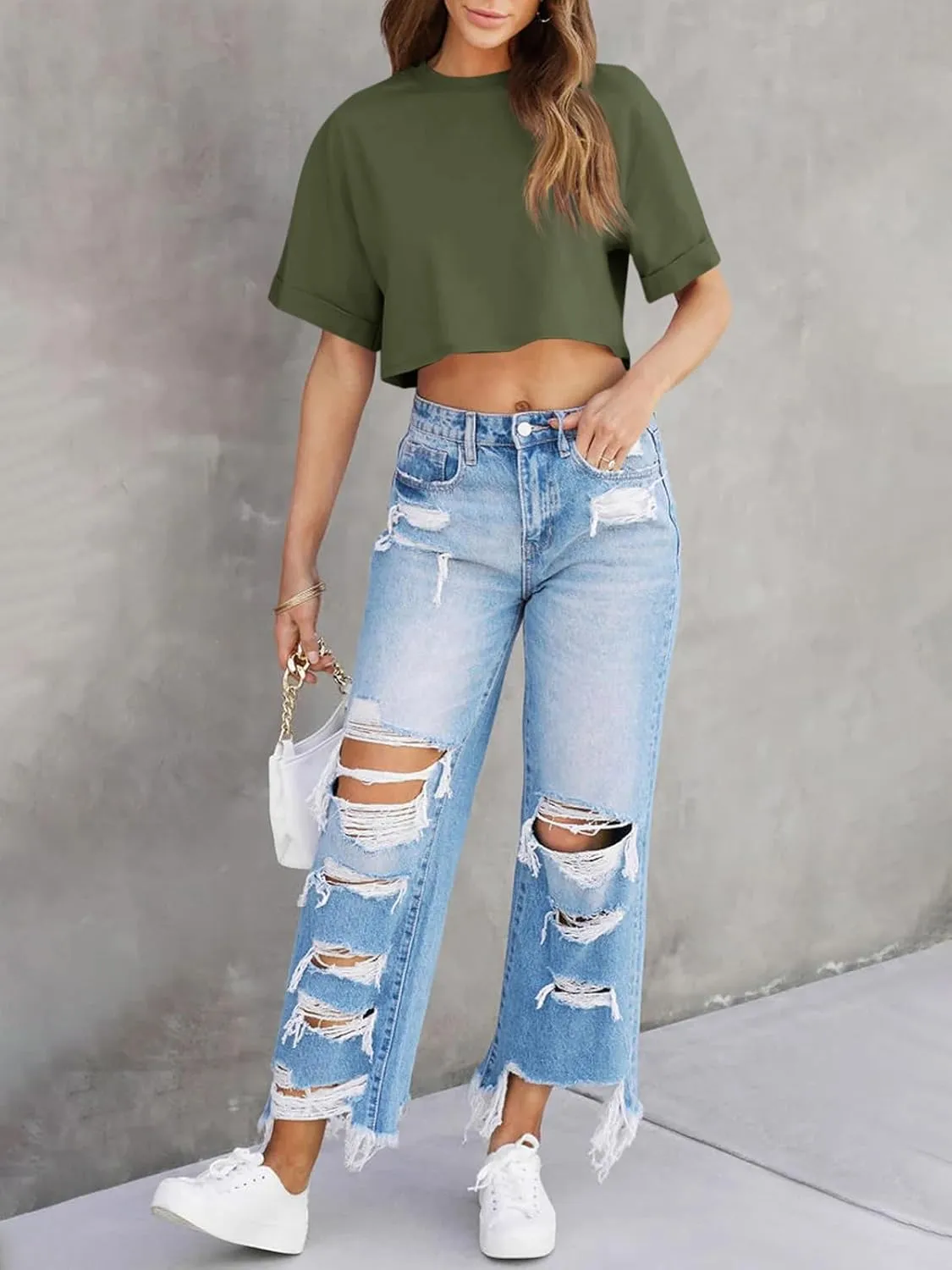 Tankaneo Women Crop T-Shirts Half Sleeve Drop Shoulder Cropped Tops Y2K Casual Summer Basic Tees