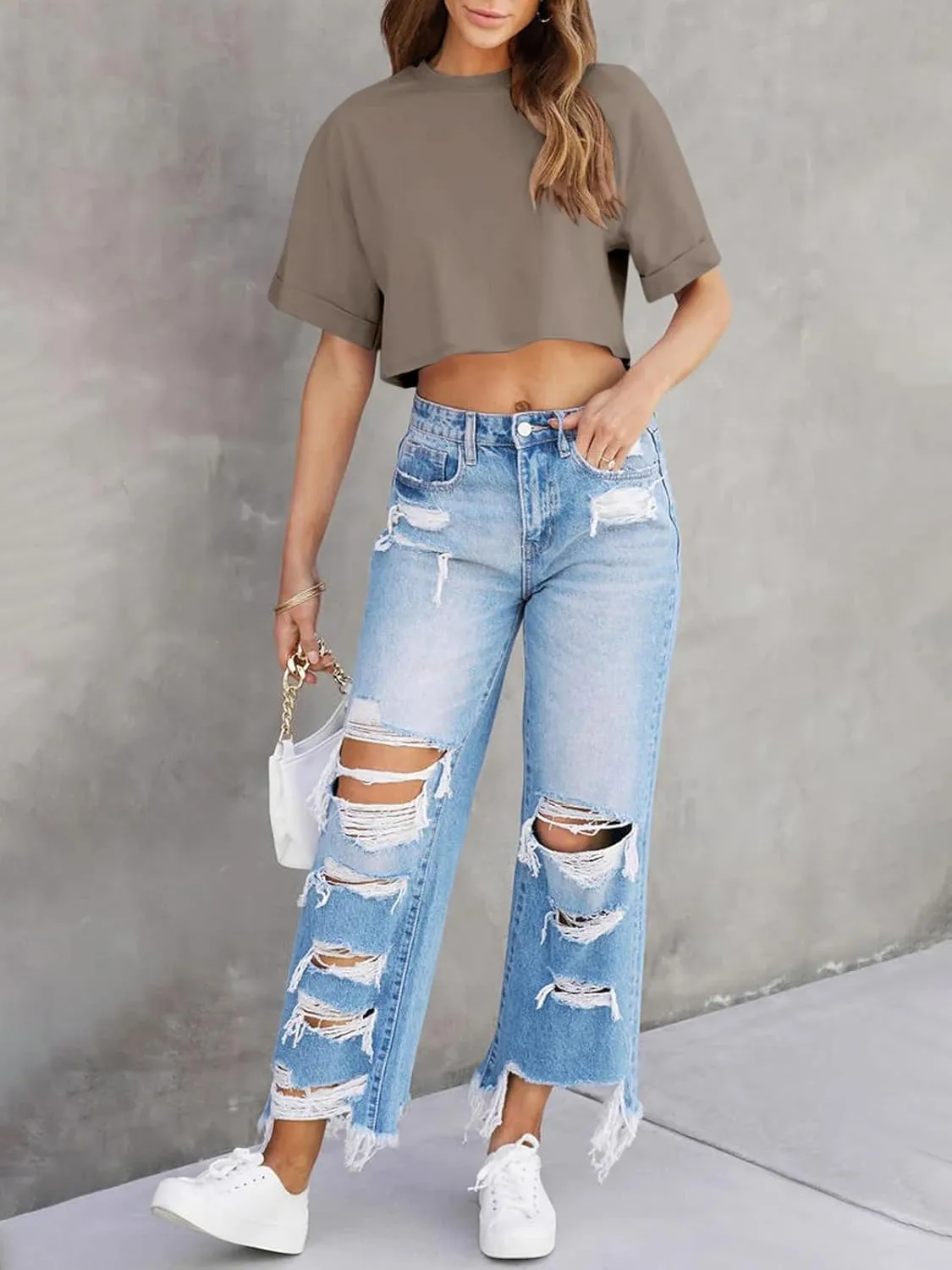 Tankaneo Women Crop T-Shirts Half Sleeve Drop Shoulder Cropped Tops Y2K Casual Summer Basic Tees