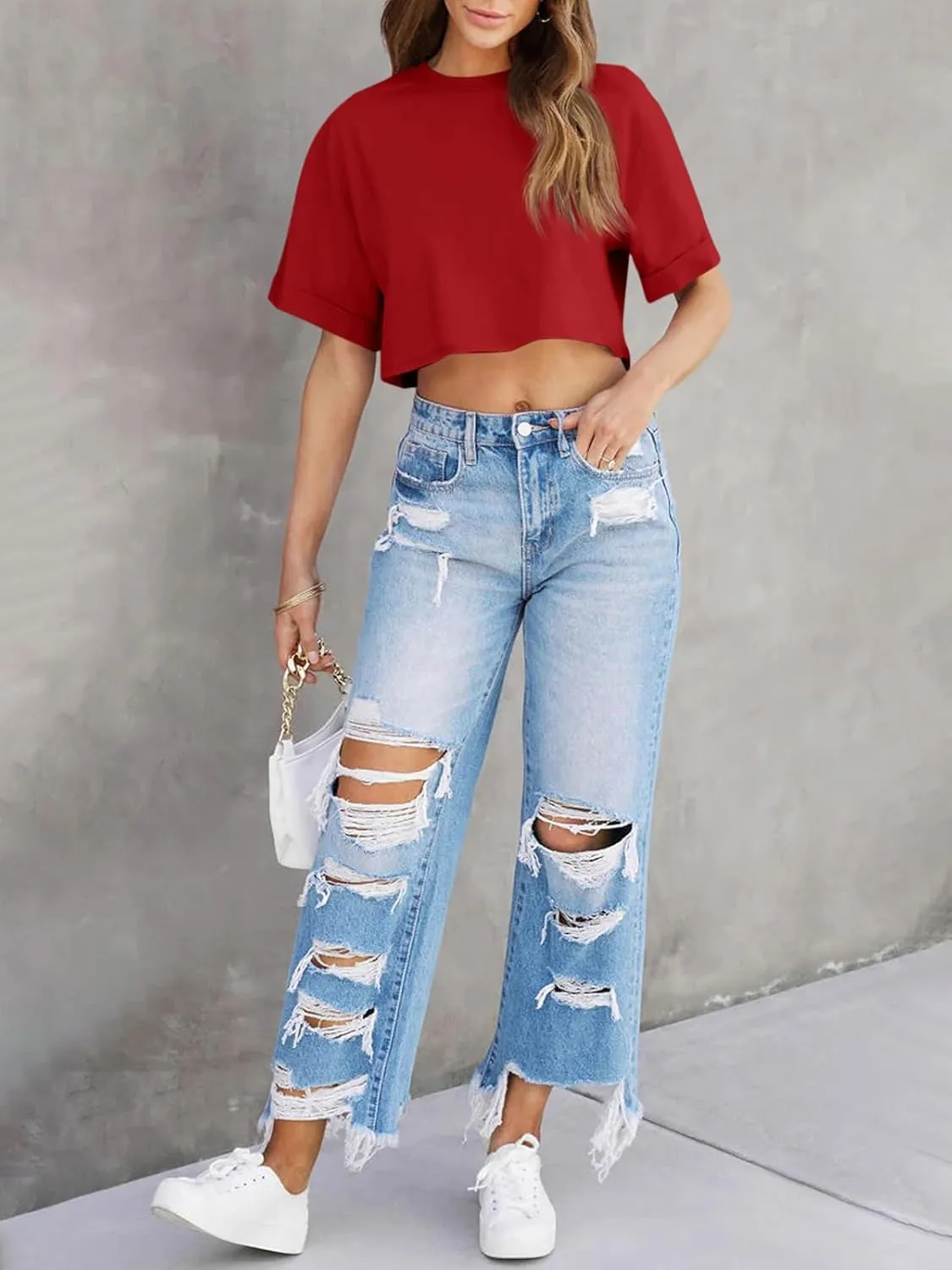 Tankaneo Women Crop T-Shirts Half Sleeve Drop Shoulder Cropped Tops Y2K Casual Summer Basic Tees
