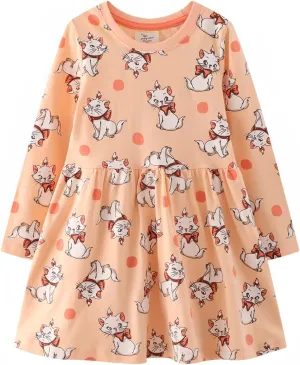 Toddler Girl Long Sleeve Dress Cotton Casual Basic Tunic Dresses Cartoon Applique Dress Kids Fall Winter Clothes
