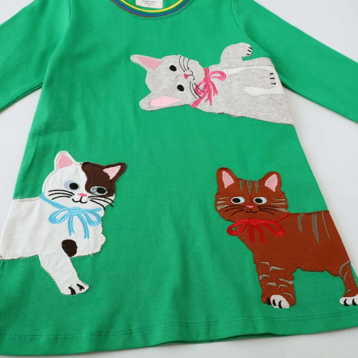Toddler Girl Long Sleeve Dress Cotton Casual Basic Tunic Dresses Cartoon Applique Dress Kids Fall Winter Clothes