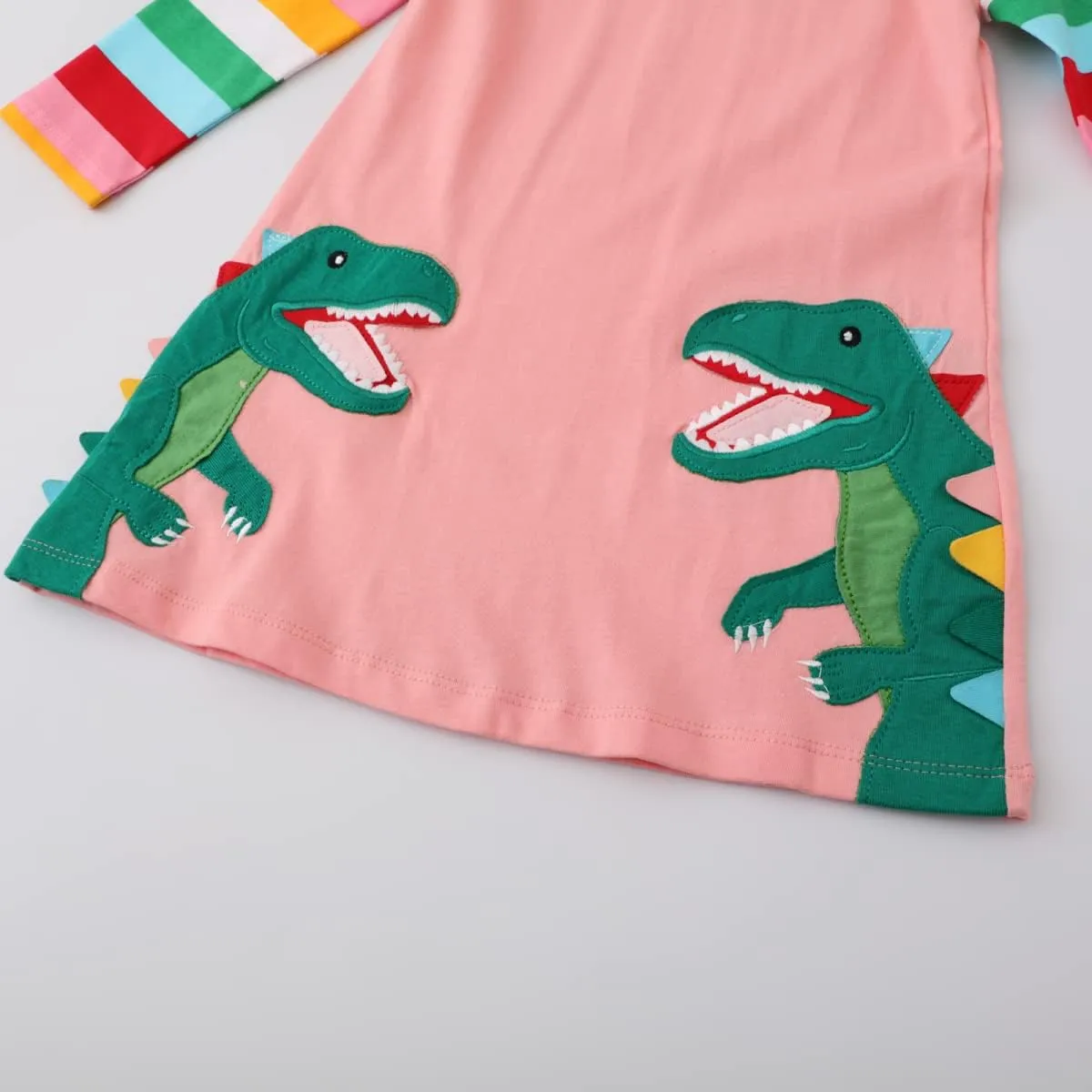 Toddler Girl Long Sleeve Dress Cotton Casual Basic Tunic Dresses Cartoon Applique Dress Kids Fall Winter Clothes