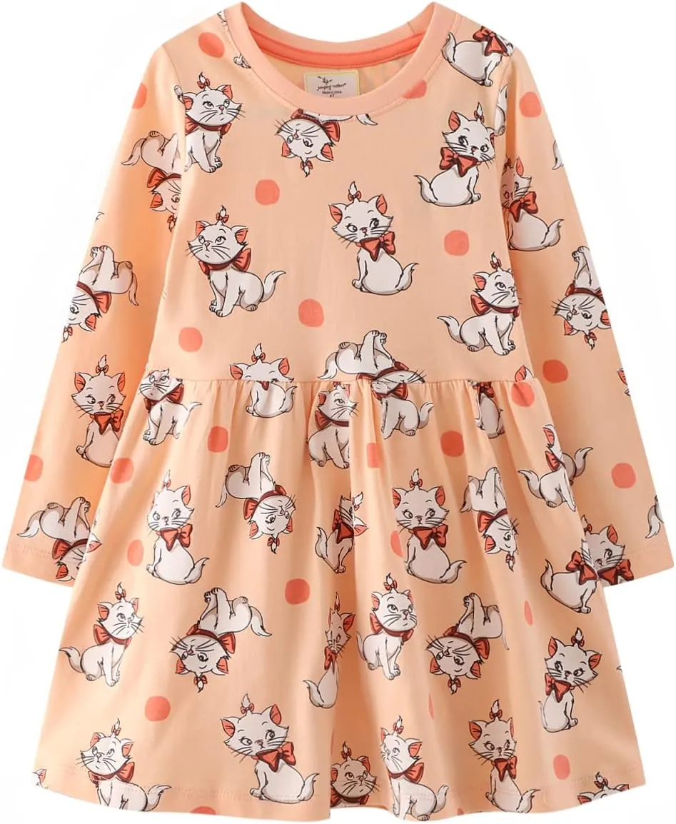 Toddler Girl Long Sleeve Dress Cotton Casual Basic Tunic Dresses Cartoon Applique Dress Kids Fall Winter Clothes
