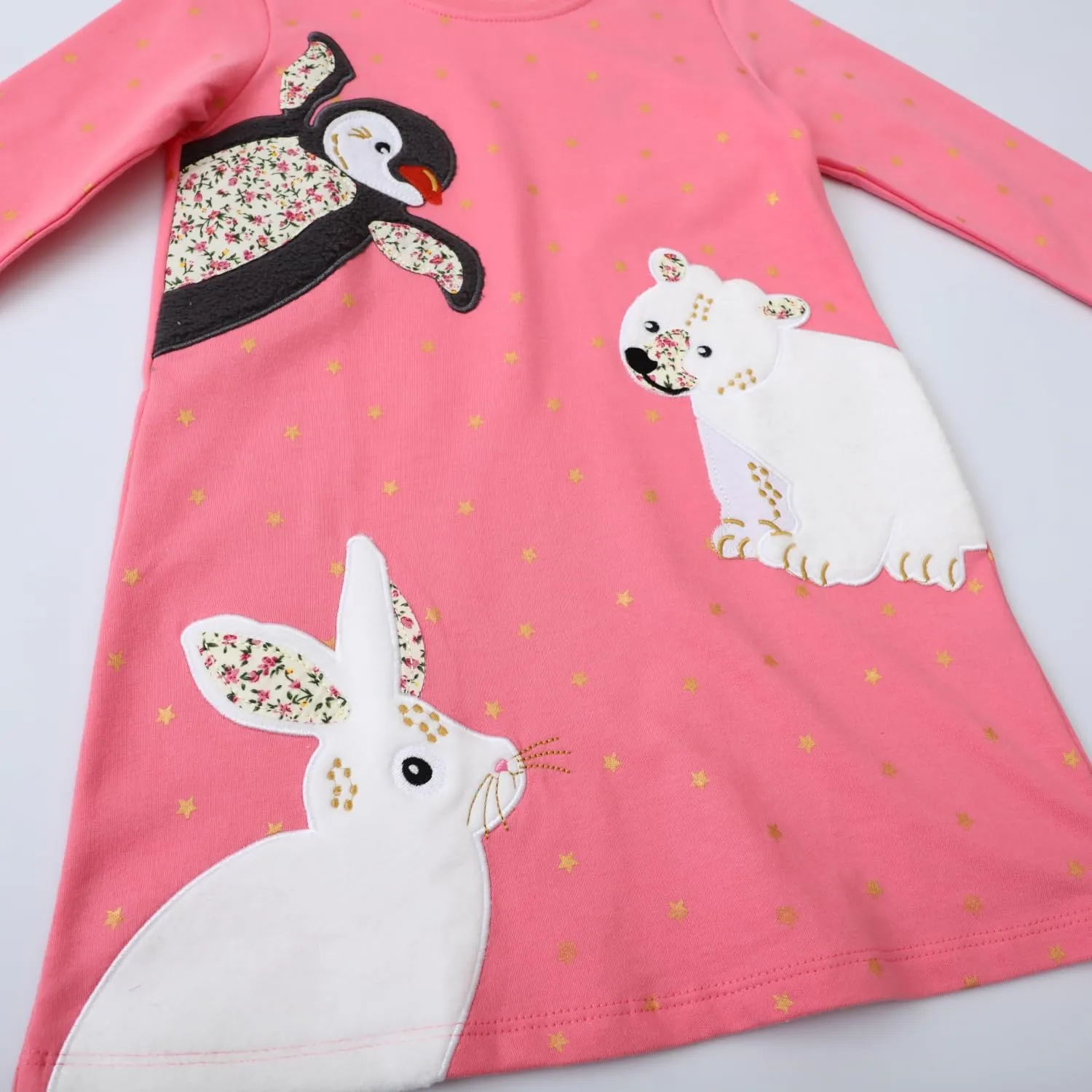 Toddler Girl Long Sleeve Dress Cotton Casual Basic Tunic Dresses Cartoon Applique Dress Kids Fall Winter Clothes