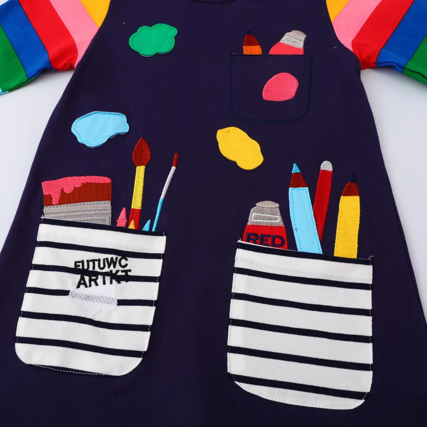 Toddler Girl Long Sleeve Dress Cotton Casual Basic Tunic Dresses Cartoon Applique Dress Kids Fall Winter Clothes
