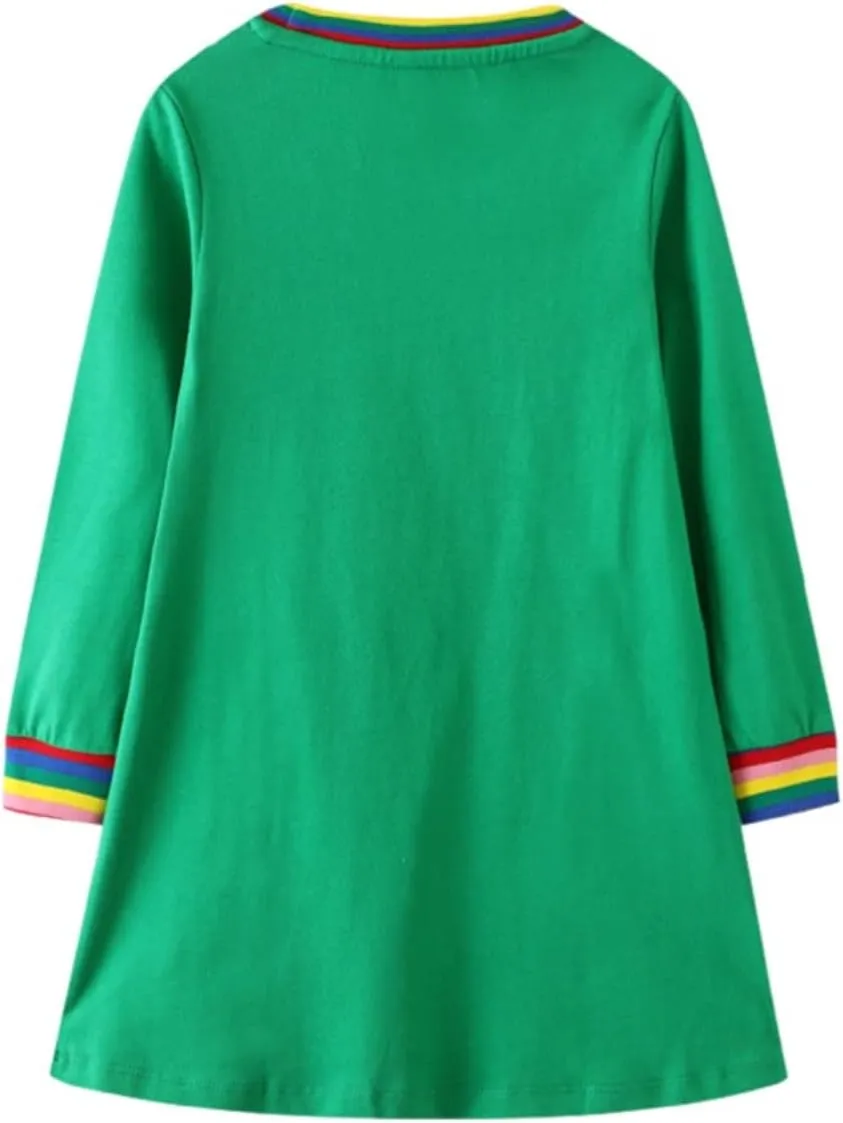 Toddler Girl Long Sleeve Dress Cotton Casual Basic Tunic Dresses Cartoon Applique Dress Kids Fall Winter Clothes