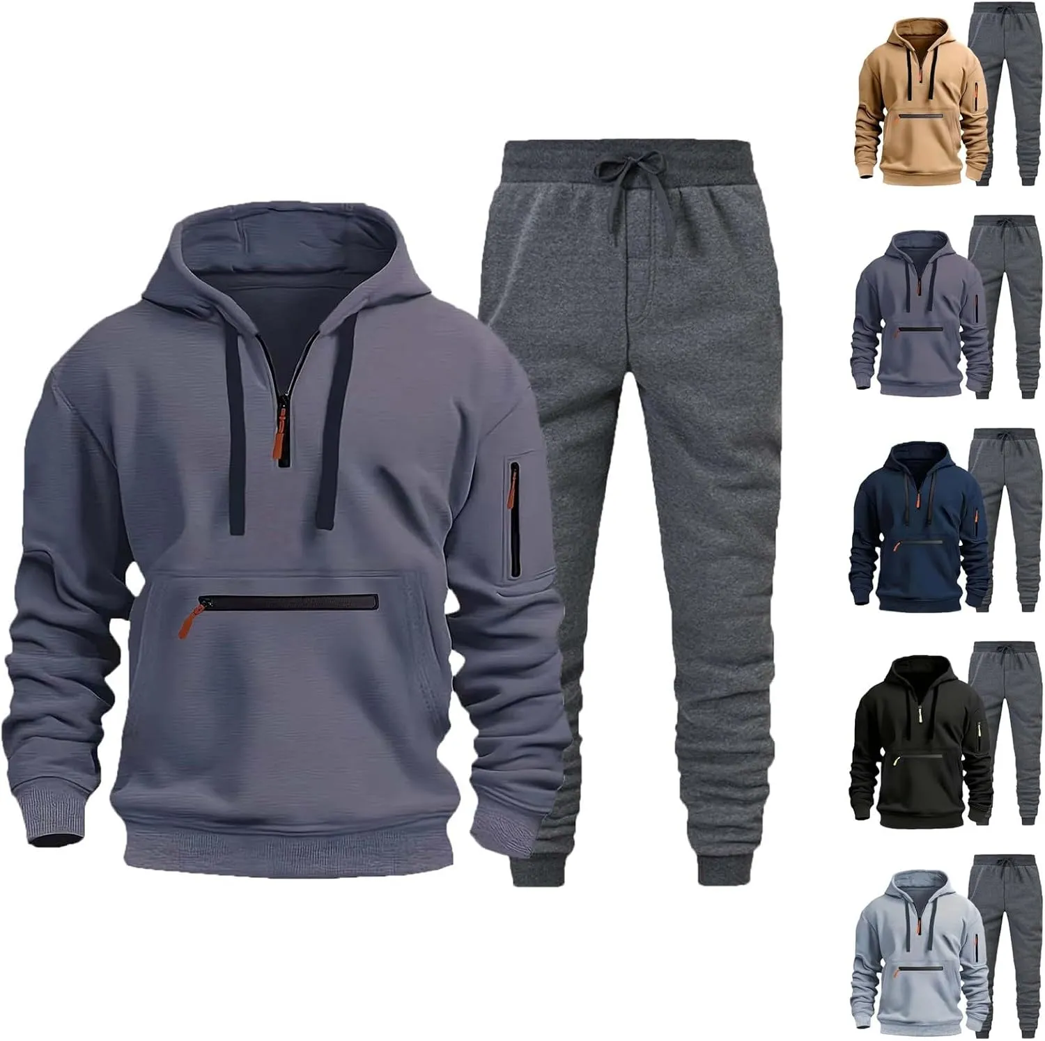 Tracksuit Men Hoodie Jackets and Cinch Pants 2 Piece Set Sports Active Sportswear Tactical Set Color Block Sportsuits