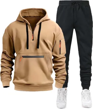 Tracksuit Men Hoodie Jackets and Cinch Pants 2 Piece Set Sports Active Sportswear Tactical Set Color Block Sportsuits