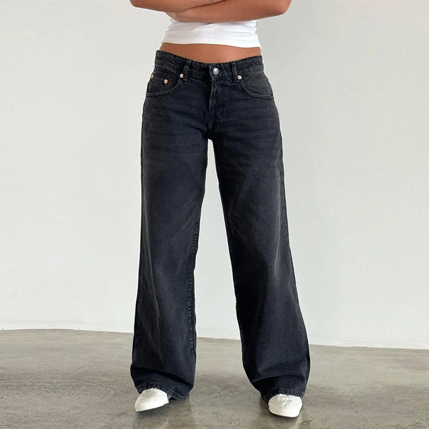 Trending Jeans for Women 2025 Patch Pocket Womens Jeans Wide Leg Stretchy Lightweight Summer Flowy Pants
