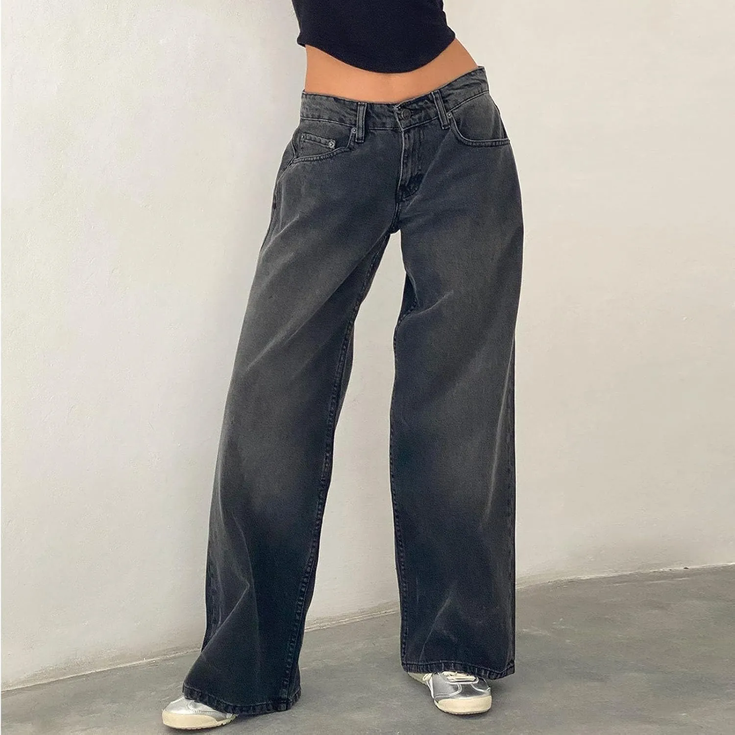 Trending Jeans for Women 2025 Patch Pocket Womens Jeans Wide Leg Stretchy Lightweight Summer Flowy Pants