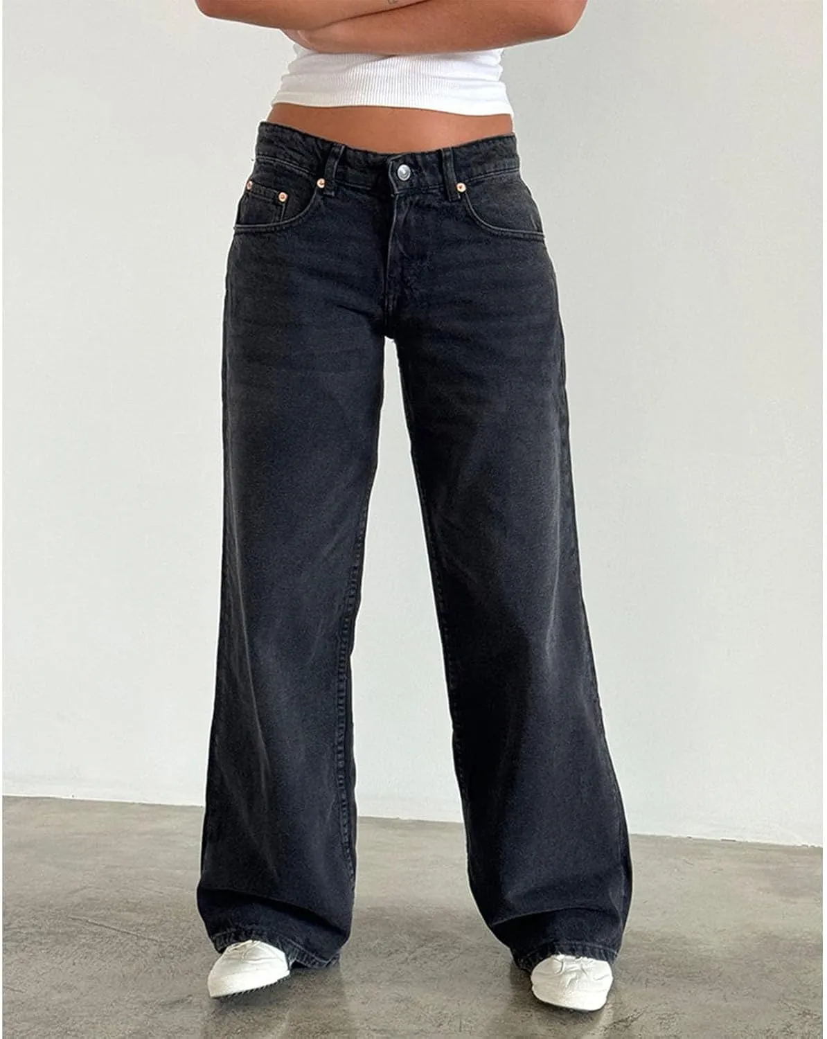 Trending Jeans for Women 2025 Patch Pocket Womens Jeans Wide Leg Stretchy Lightweight Summer Flowy Pants