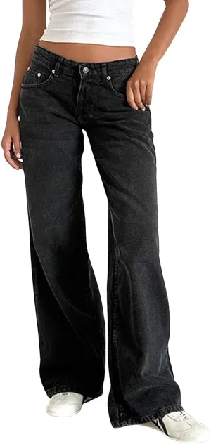 Trending Jeans for Women 2025 Patch Pocket Womens Jeans Wide Leg Stretchy Lightweight Summer Flowy Pants