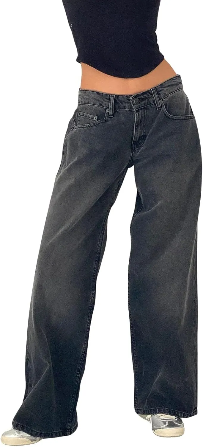 Trending Jeans for Women 2025 Patch Pocket Womens Jeans Wide Leg Stretchy Lightweight Summer Flowy Pants
