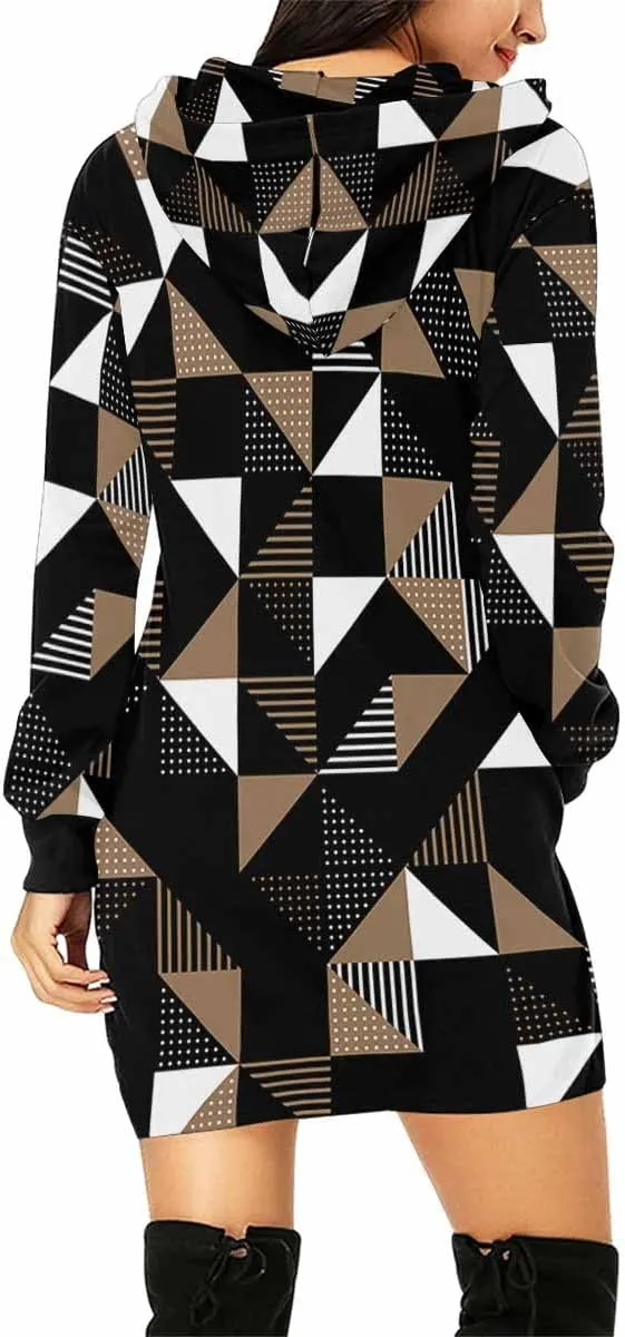Tunic Dresses For Women Diagonal Ikat Stripes Long Sleeve Dress For Women Lightweight Hoodie Dress Fall Sweatshirts For Women