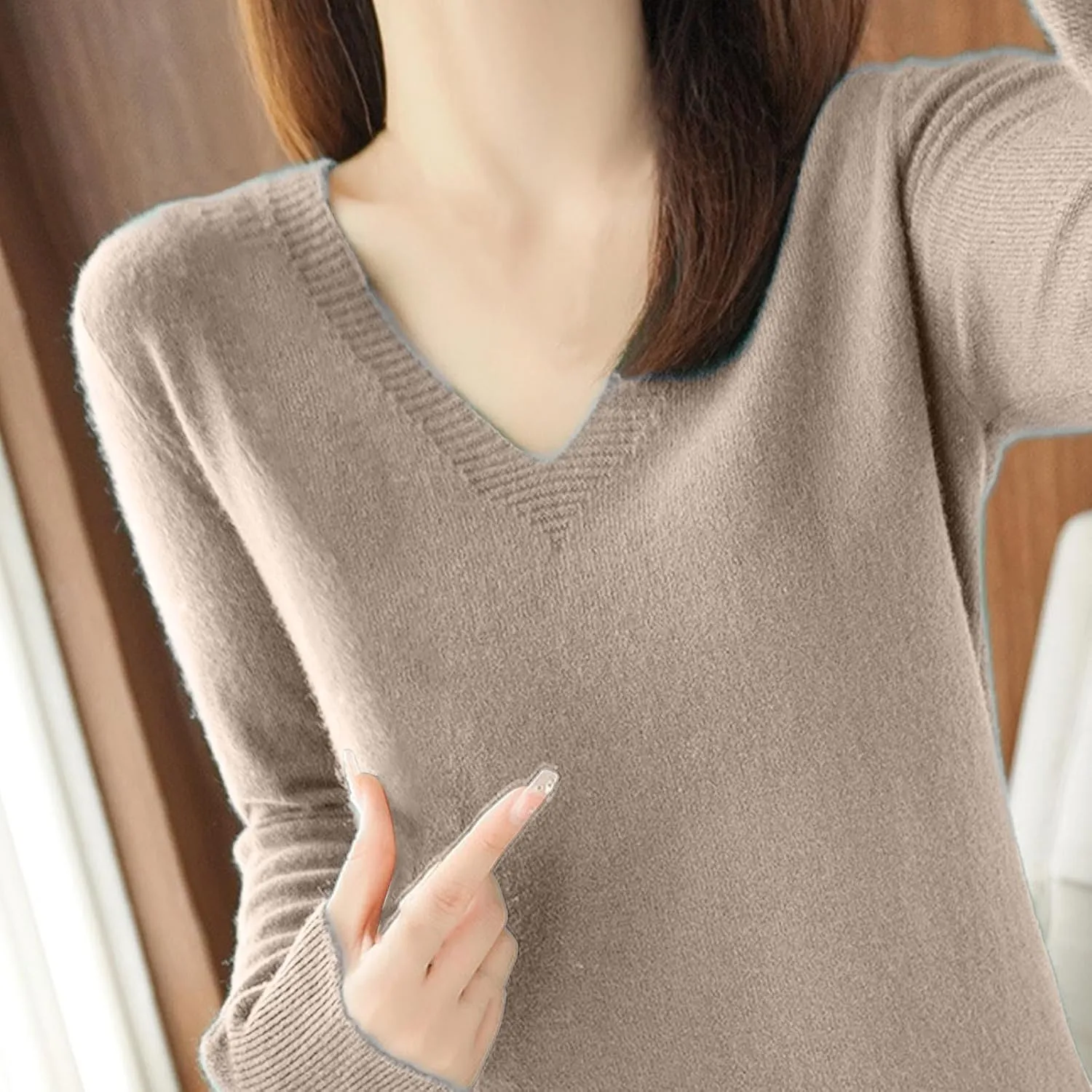V Neck Cashmere Sweater for Women Fashion Soft Warm Long Sleeve Sweaters Solid Color Lightweight Cozy Trendy Outfits
